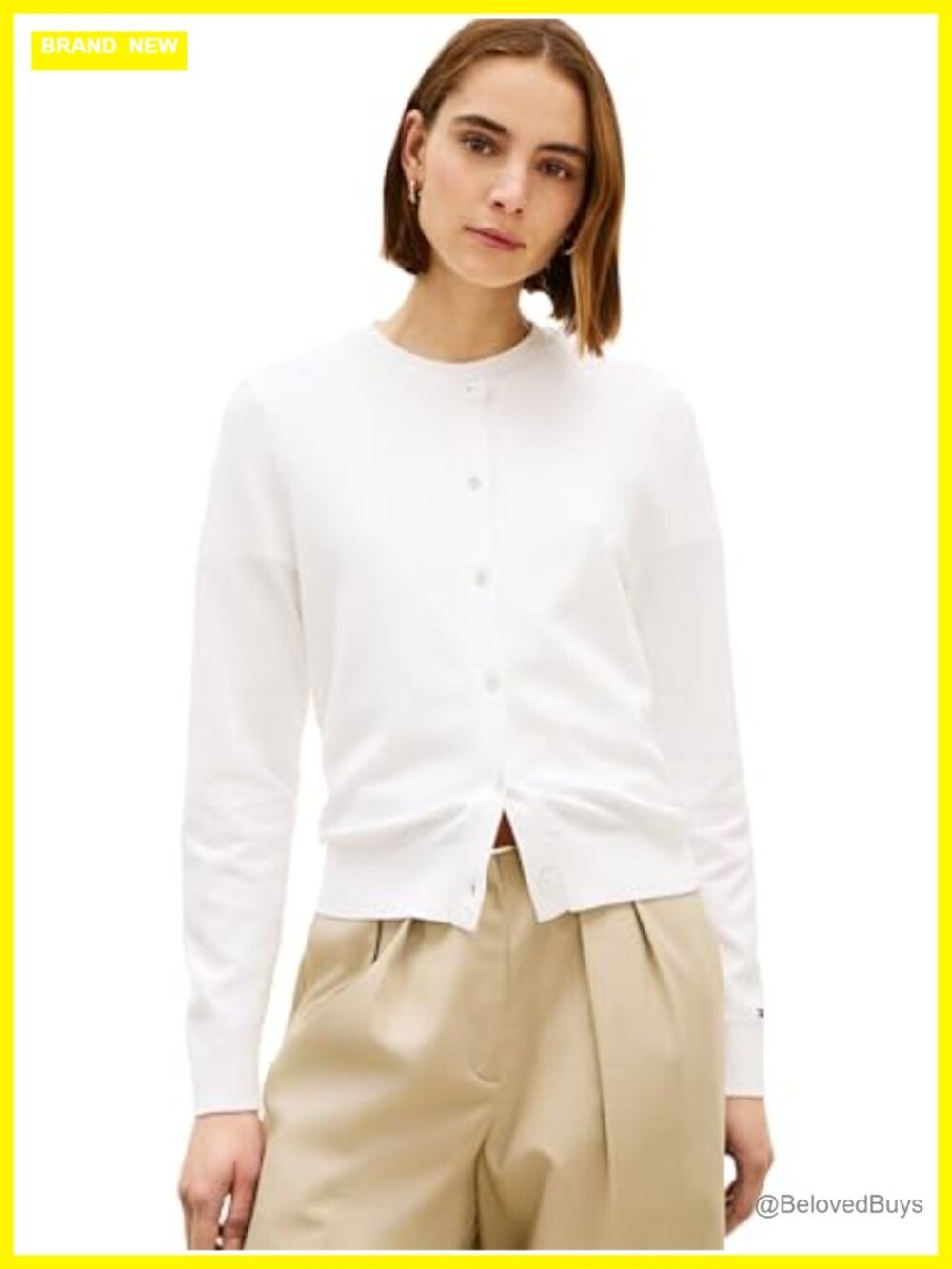 Cotton Crew Neck Cardigan Lightweight Button Down Knit Sweater